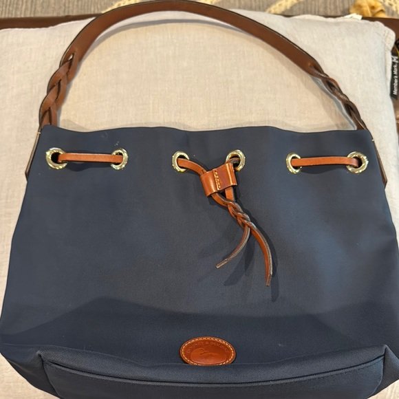 Dooney Navy Blue Leather Trim Shoulder Bag
